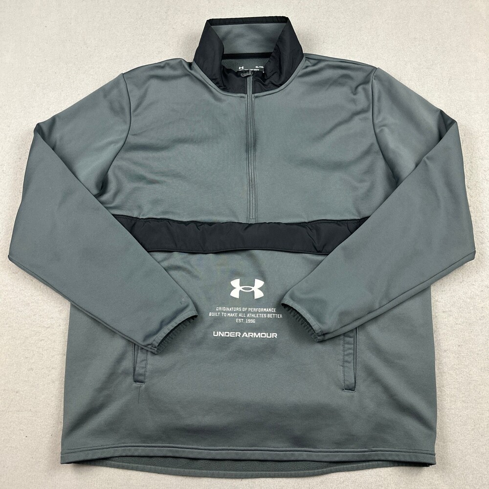 Under Armour Sweater Men XL Gray 1/4 Zip ColdGear Pullover Kangaroo Pocket